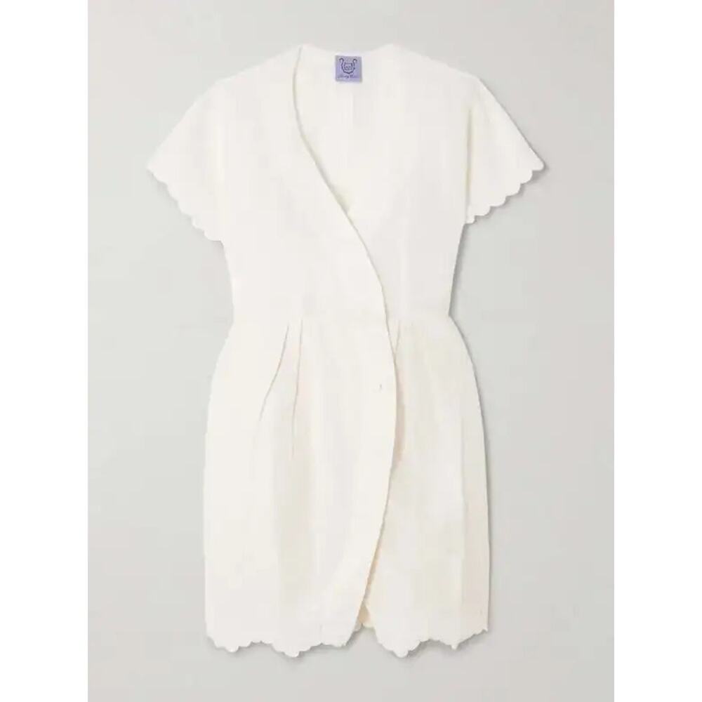 Thierry Colson BB scalloped pleated cotton and linen-blend mini dress Large - Picture 2 of 10